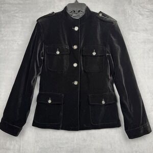 WEEKEND MaxMara Black Velvet Military Style Jacket Women's Size 6 US